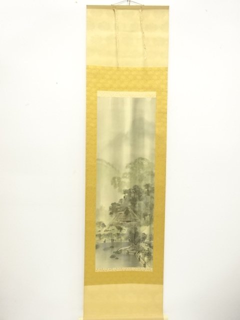 英南筆　淡雨　肉筆絹本掛軸